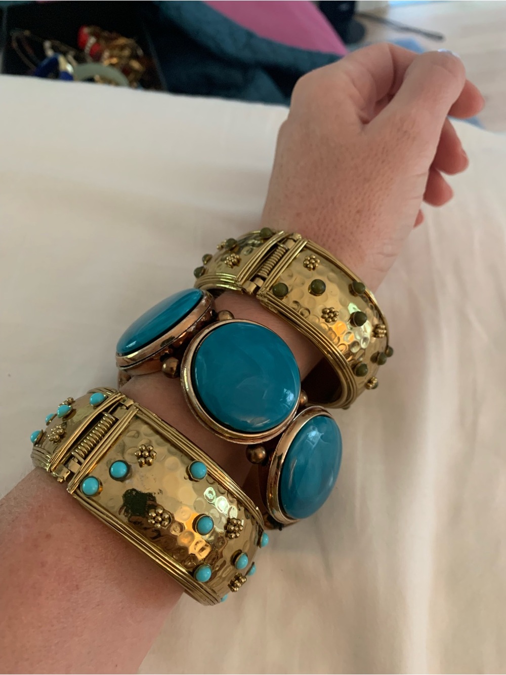 Set 3 Gold-Tone Turquoise Statement Cuff Bracelet